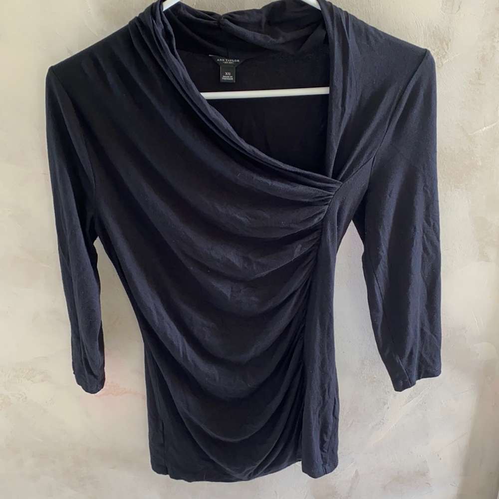 Ann Taylor 3/4 sleeve top with asymmetric neckline